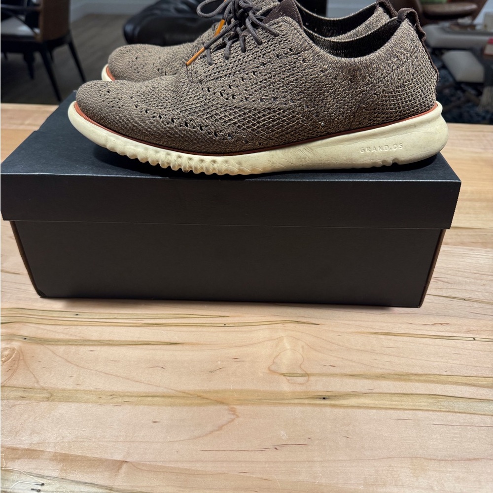 Cole Haan Brown Knit Oxfords with Cream Soles